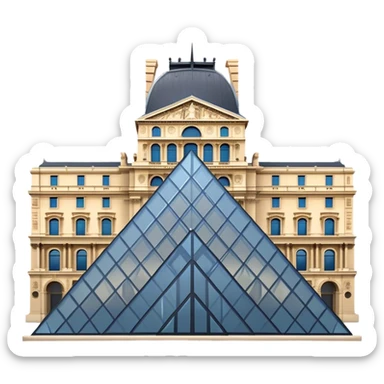 Cinematic Realistic Louvre Museum Landmark Emoji, depicted with the historic museum facade and glass pyramid rendered with lifelike detail and elegant, ambient lighting. sticker