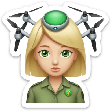 Arqueóloga rubia con ojos verdes, con un cinta métrica, lápiz, rasquetas y dron sticker