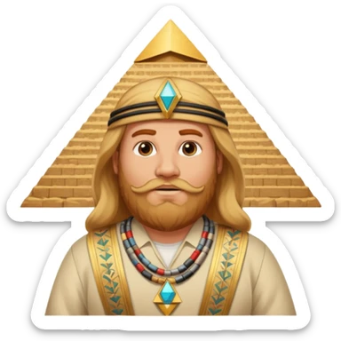 fat male blond reddish long hair agent with three-day-beard in egypt with pyramid. sticker