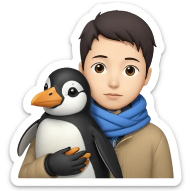 Winter penguin lying on Akashi Seijūrō’s shoulder with Akashi wearing winter clothes sticker