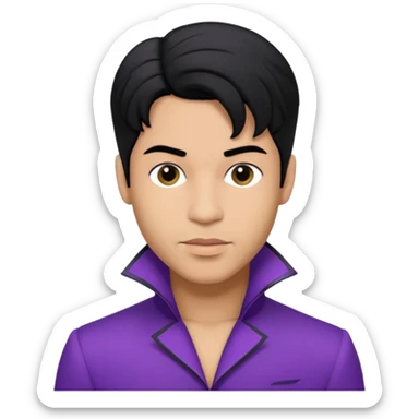 Prince Rogers Nelson with olive skin, black hair, purple outfit sticker