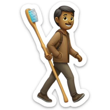 Wanderer with a toothbrush as walking stick sticker