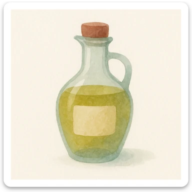 traditional Mediterranean olive oil bottle, watercolor style sticker