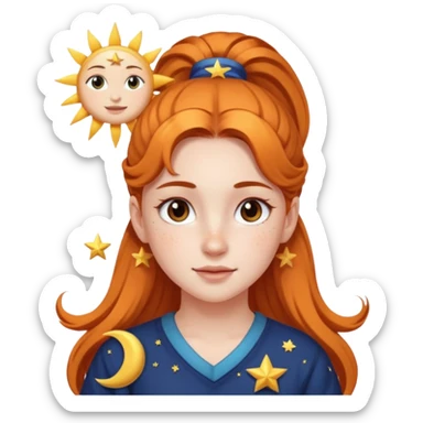ponytailed girl, sun, moon, star sticker