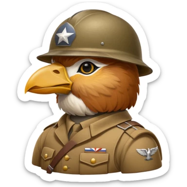 A large bird with a WW2 helmet sticker