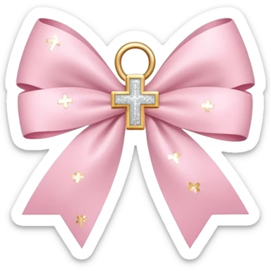 super pale pink bow confetti but the paper confetti are the pale pink bows all spread out with white tiny glitter and then with a cross  sticker