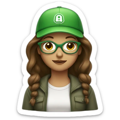 Brown haired girl with green cap and glasses sticker