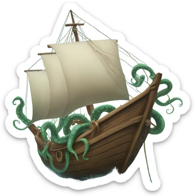 A kraken wraps its tentacles around a sloop sticker