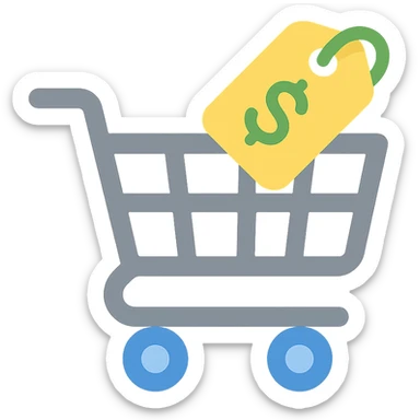 Shopping cart with a price tag, simple emoji style sticker