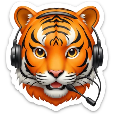 tiger face with headset and microphone for Twitch emote sticker