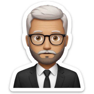 Create a figure that reflects an experienced entrepenurr but who has professional and elegant clothing, shaved hair, light grey glasses, brown eyes and an unkempt beard sticker