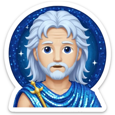 Uranus Sky God with long white hair, periwinkle sequin toga sticker
