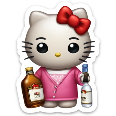 Hello kitty crying with tears holding Hennessy😭  sticker