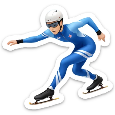 An icon showing a speed skater gliding on a professional oval ice track, captured in mid-motion with aerodynamic posture and sleek skates. The background features snowy mountains, flags, and a clear blue sky. Transparent background reflects the speed and elegance of the sport. sticker