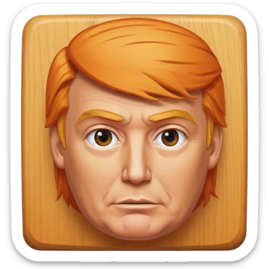 donald trump facial features and hair on a square wooden block sticker
