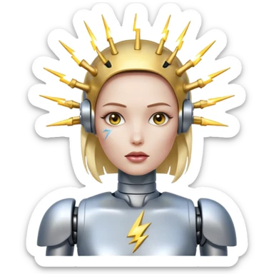 A female robot with a sexy body and lightning shooting from her brain sticker
