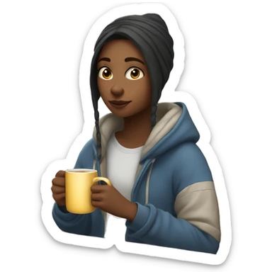 a girl with comfy clothes drinking hot tea  sticker