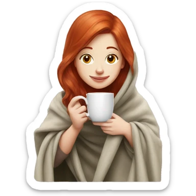 Redhead girl with drink tea under blanket sticker