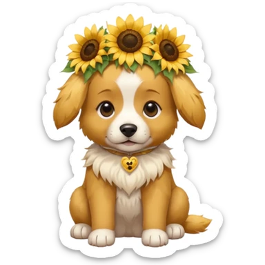 puppy sitting and with sunflower crown sticker