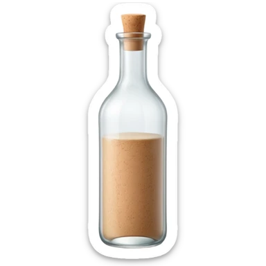 tall slender glass bottle with long neck and simple cork or screw cap, clear or frosted glass with transparent colorless liquid inside, elegant subtly curved silhouette, no label, no fruit, no extras, soft lighting, subtle shadows, emoji scale sticker