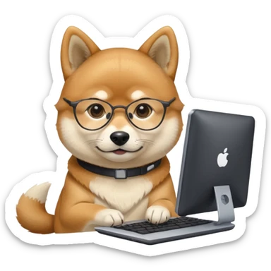 creative shiba inu with eye glasses and computer  sticker