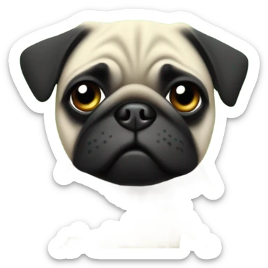 Black pug , surrounded by flowers, holding a green sign that says “good luck”  sticker