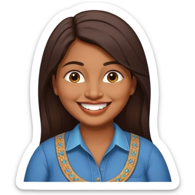 40 yr old chubby indian woman, dark skin, straight brown hair, big smile, white teeth, western clothes sticker