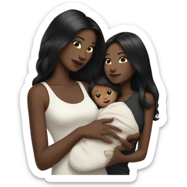 Pretty mom with blacky hair and white skin holding baby boy tall black hair with white skin  sticker