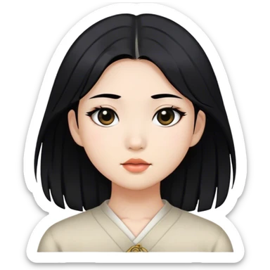 asian girl with fair skin and layered black hair plus black eyes sticker