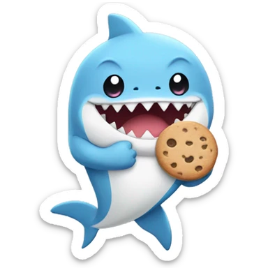 cute anime fluffy shark with paws, feet and a tail, holding a cookie sticker