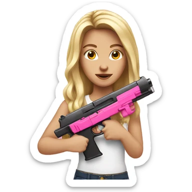 White girl holding a pink gun long hair  sticker