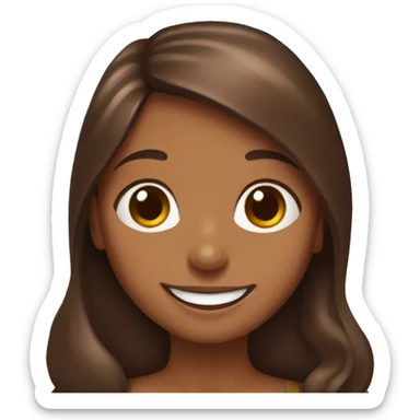 Girl with long brown hair holding a chocolate and tan dachshund and smiling sticker