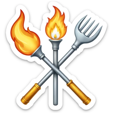 a three pronged pitchfork and a torch crossing each other to make an x sticker