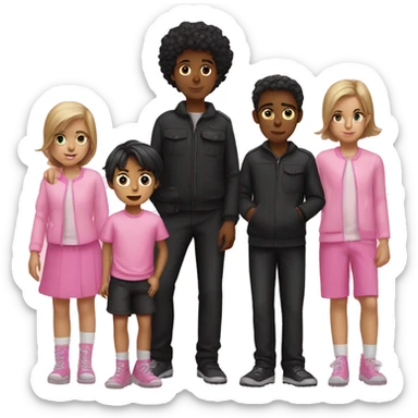  two boy wearing pink and a girl standing between boys in black out fits. sticker