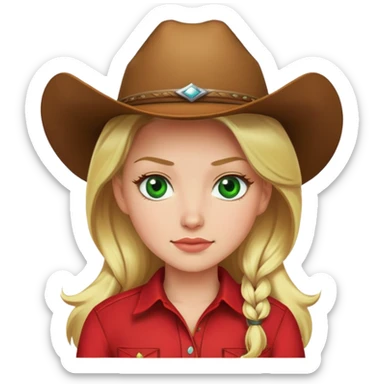 cowboy girl with red shirt blonde hair and green eyes sticker