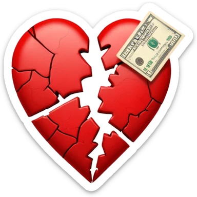 red broken heart glued together by dollars sticker