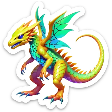 Tropical futuristic lush warm-colored neon-colored Fakémon-Digimon-creature (full body) sticker