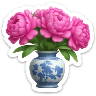Bright pink pions in vase sticker