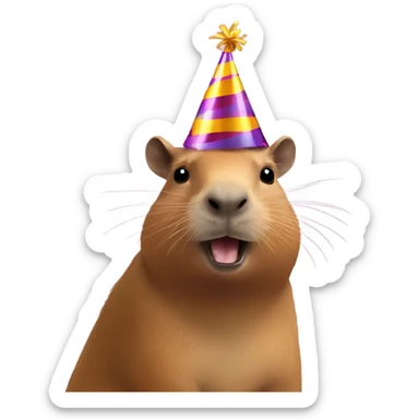 Capybara wearing a party hat sticker