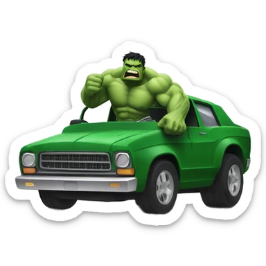 Vengeful hulk smashing a car and damaging it in the style of marvel sticker