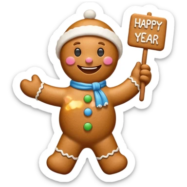 gingerbread man with a happy new year sign sticker