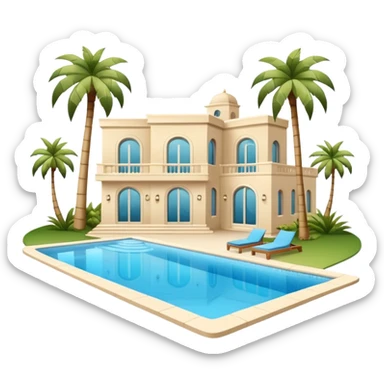 modern light beige luxury villa with palm trees and swimming pool sticker