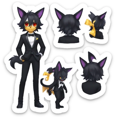 Shiny Dark Cool Edgy Black beautiful ethereal fantasy Kawaii Sona Umbreon-Litten-Fakemon-cat-animal with edgy bat-ears bow tie black emo-mane vtuber model Full Body sticker