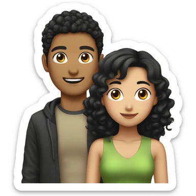 Asian girl with black curly haired guy sticker