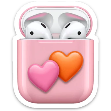 an airpods case filled with two pink and orange hearts instead of headphones sticker