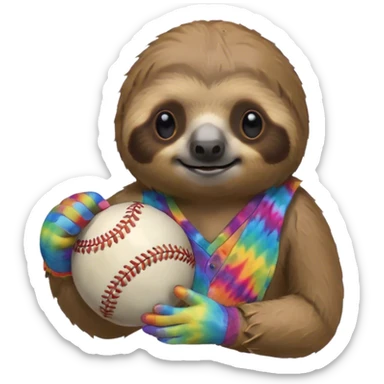 Sloth holding a Baseball in a tie dye glove sticker