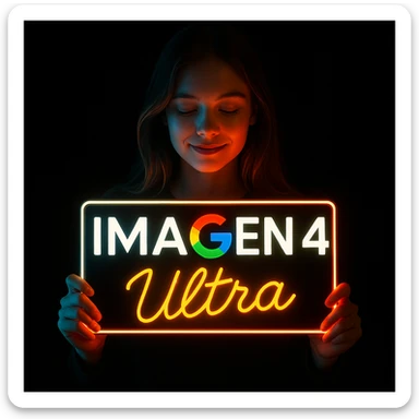 make a girl holding this sign, but sign in made of neon, also add ultra below the sign sticker