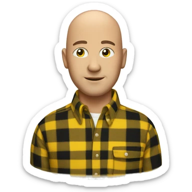 bald man in a yellow and black plaid shirt sticker