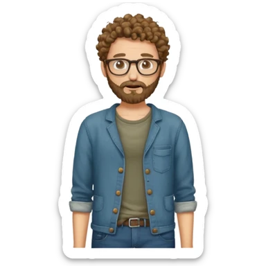 curly skinny guy with bear and glasses, poor and greedy with the pockets empty sticker