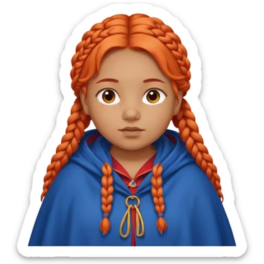 red orange braids hair girl, tan skin, fat, wear blue cloak sticker